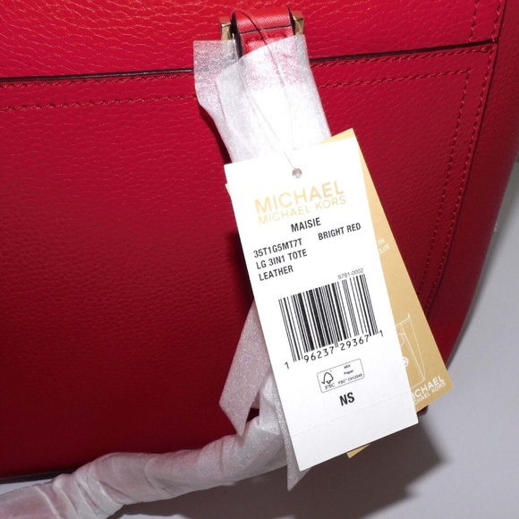 New MICHAEL KORS Maisie Large Pebbled Leather 2-in-1 Tote Bag/with wristlet, Red - Picture 5 of 11